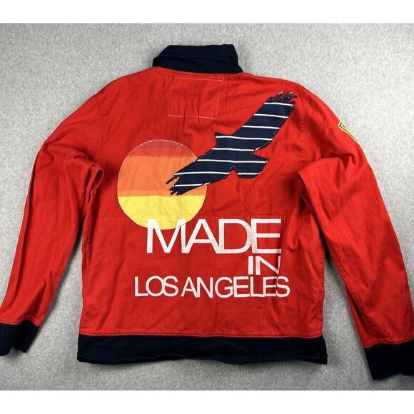 Free and Easy Jacket Mens Large Red Sunset Bird Graphic Made in LA Skater - Picture 2 of 15